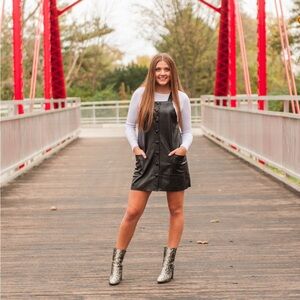 Black Leather Button Down Overall Dress